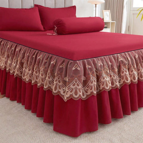 3pcs Bedskirt Set (1pc Bedskirt + 2pcs Pillowcases, No Pillow Insert), Solid Color Anti-Slip Bedding, Suitable For Bedroom And Guest Room, Machine Washable