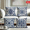 4pcs Bohemian Blue & White Floral Velvet Throw Pillow Covers, 45x45 Cm Square Decorative Pillowcases With Zipper Closure, Machine Washable Polyester For Living Room, Bedroom, Sofa & Bed Decor, Decorative Pillow Covers